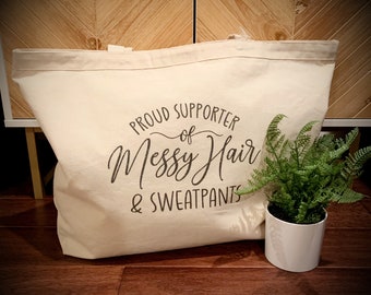 Reusable Shopping Bag-Messy Hair, 22.5"X17"X5.75", Large Grocery Bag, Farmers Market, Tote, Canvas, Beach Bag, Sweats, Large Tote, Funny