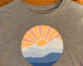Men's Grey Graphic Tee, Sunrise, Sunset, Graphic Tee Shirt, Men's T-shirt, Retro, PNW, Mens Tee, Pacific Northwest, West Coast Gifts For Him