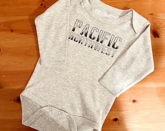 LS Baby Bodysuit, Pacific Northwest, Grey, Bodysuit, Baby Gift, Newborn, Infant, Baby Shower Gift, PNW, Cute Bodysuit, Winter Bodysuit