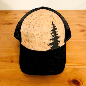 Trucker Cap, Cork, Trucker, Hat, Baseball Cap, Mesh Cap, Tree, Outdoors, PNW, Forest, Hiker, Nature Lover, Hand Painted, Pacific Northwest