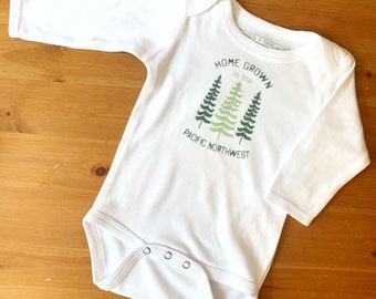 LS Baby Bodysuit - Home Grown, Bodysuit, Baby Gift, Newborn Gift, Baby Shower, New Baby, PNW, Pacific Northwest, Retro Graphic, Forest