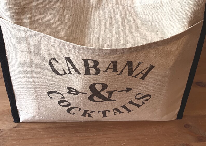 Reusable Shopping Bag Canvas Bag Beach Bag 14.5X12.25X4.5 Beach Tote Book bag Tote Bag Cabana and Cocktails Farmers Market Bag