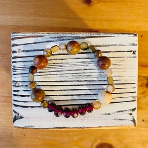Beaded Bracelet, Silverthrone, Jasper, Hematite, Czech Crystal Beads, Agate, Stretch Bracelet, Bohemian Jewelry, Glitter, Earthy, Healing