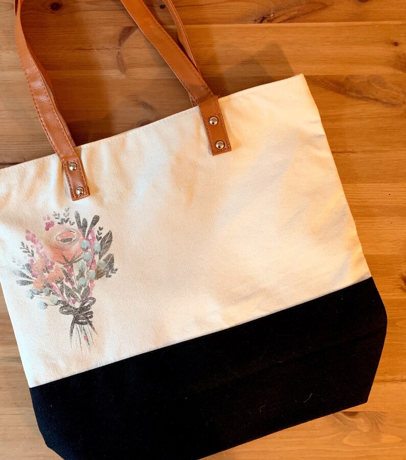Downtown Tote Bag Metro Bag Shopping Bag Fashion Tote Flower Bouquet Flower Bag 15.5X14.5X4.5 Gifts for her Cotton Canvas Bag
