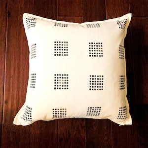 Decorative Hand Painted Throw Pillow -Squares, Canvas, White, 20&quot;X20&quot;, 100% Duck Down Fill, Black & White, Modern Decor, Home Decor, Pretty