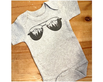 Baby Bodysuit - Mountain Sunglasses,  Pacific Northwest Baby Gift, Baby Shower Gift, Newborn Bodysuit, Infant Clothing, PNW, Outdoor Baby