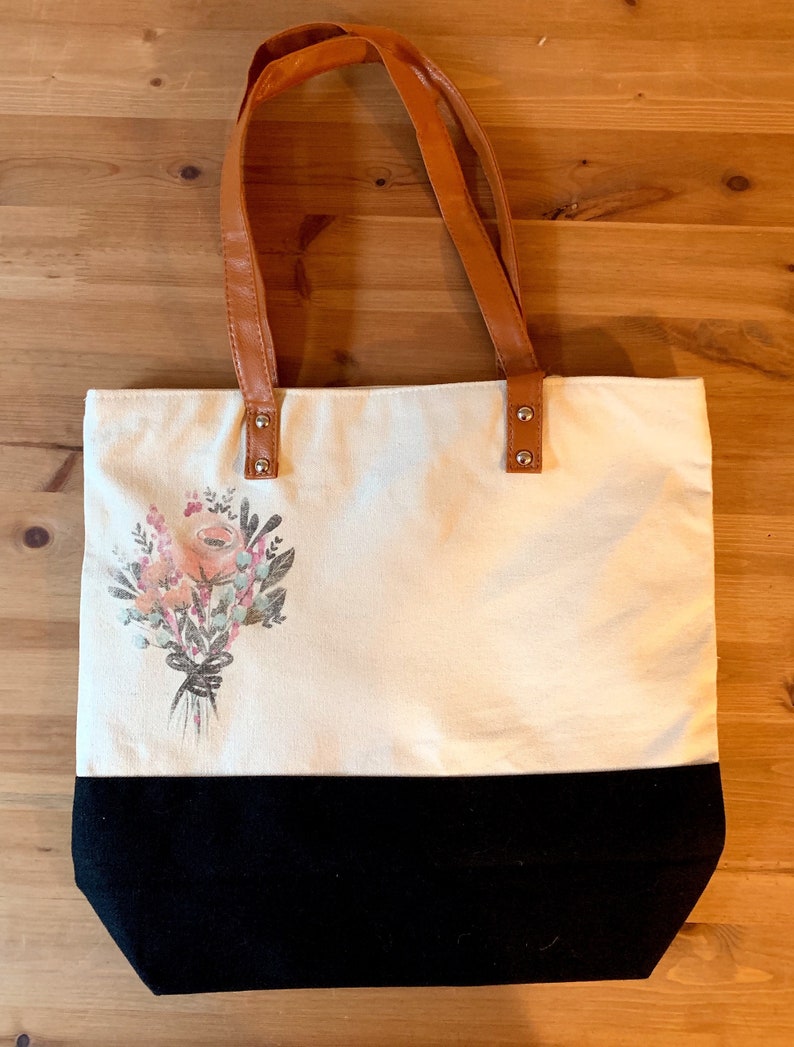 Downtown Tote Bag Metro Bag Shopping Bag Fashion Tote Flower Bouquet Flower Bag 15.5X14.5X4.5 Gifts for her Cotton Canvas Bag