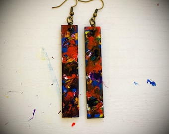 Wood Earrings, Abstract Art, Accessories, Nickel Free, Boho, Bohemian, Art Lover, Limited Edition, Lightweight, Wear Art, Dangle Earrings