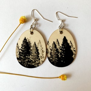Wood Earrings, Trees, Accessories, Nickel Free, Boho, Bohemian, PNW, Pacific Northwest, Lightweight, Raw wood, Dangle Earrings, Handpainted