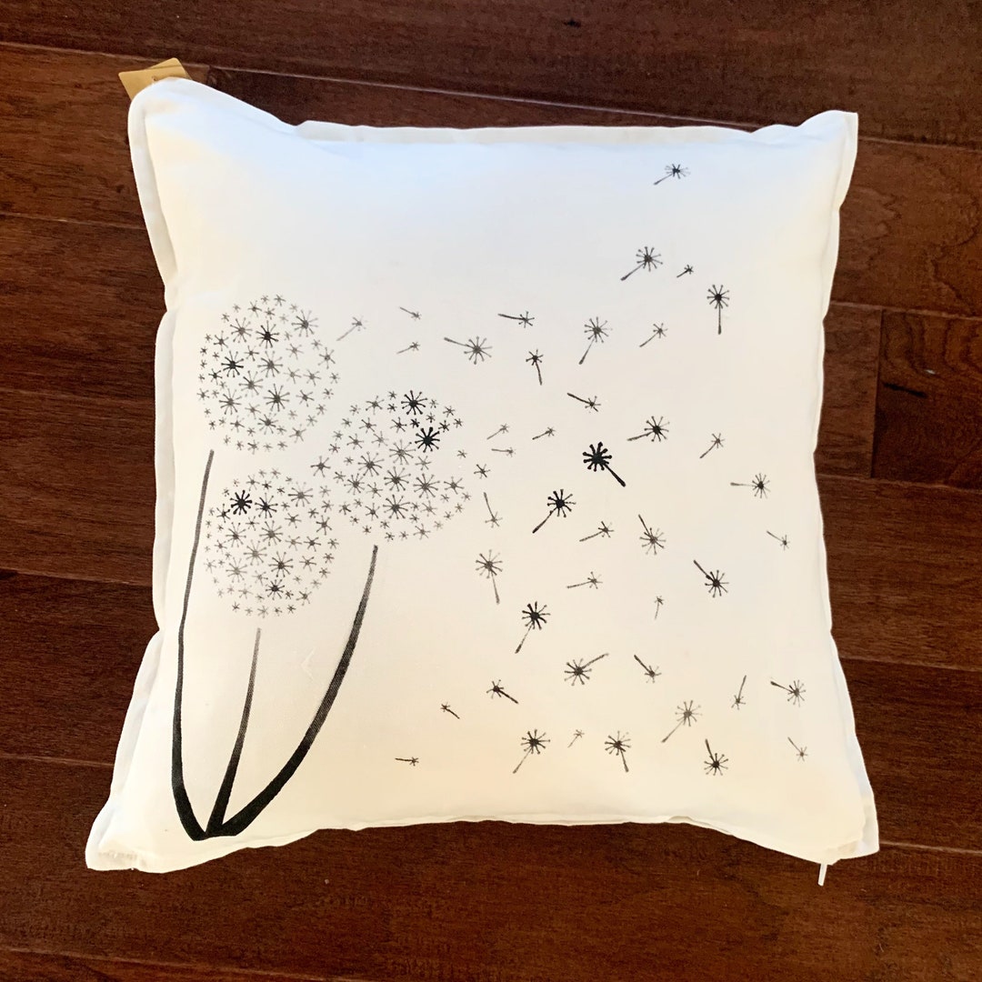 Decorative Hand Painted Throw Pillow Dandelion Canvas Etsy