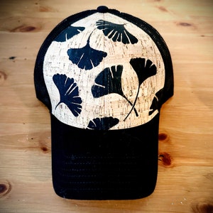 Trucker Cap, Cork, Trucker, Hat, Baseball Cap, Mesh Cap, Mountains, Outdoors, PNW, Hipster, Nature Lover, Black, Hand painted, Modern Hat