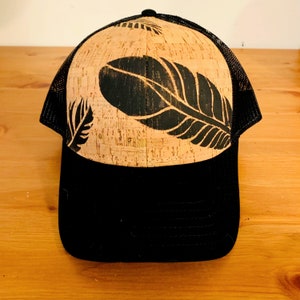 Trucker Cap, Cork, Trucker, Hat, Baseball Cap, Mesh Cap, Feathers, Outdoors, PNW, Hipster, Nature Lover, Black, Pacific Northwest, Girl Gift