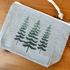Recycled Medium Pouch - Trees 8"X5.5"X2" Grey, Travel, Make-Up Bag, Cosmetics, Toiletry Bag, Eco Gifts, Gift Wrap, Outdoor Lover, PNW