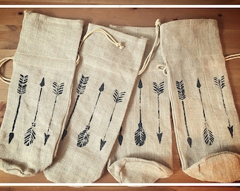 Rustic Arrow Wine Bag - 15"X6", Wedding Gift Bag, Birthday Gift, Hostess Gift, Burlap Wine Bag, Wine Gift Bag, Rustic Wedding Gift Bag