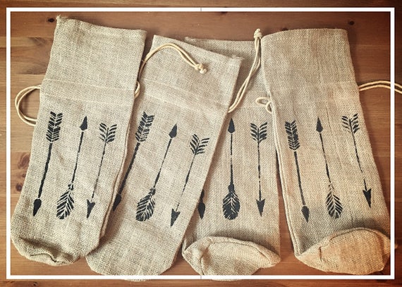 Rustic Arrow Wine Bag - 15"X6", Wedding Gift Bag, Birthday Gift, Hostess Gift, Burlap Wine Bag, Wine Gift Bag, Rustic Wedding Gift Bag