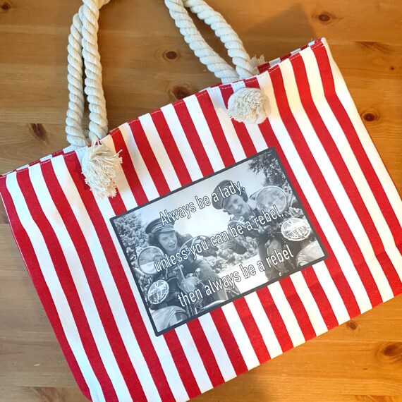 Personalized Seaside Striped Tote Bags | TOT247 - DiscountMugs