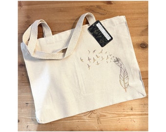 Sac à provisions réutilisable - Feather Birds 15,5 x 12,5 x 3 pouces, sac d'épicerie, sac du marché fermier, sac fourre-tout, bohème, cadeaux pour elle, durable, oiseaux