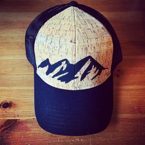 Trucker Cap, Cork, Trucker, Hat, Baseball Cap, Mesh Cap, Mountains, Outdoors, PNW, Hipster, Nature Lover, Black, Hand painted, Pacific NW