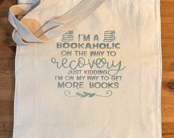 Reusable Shopping Bag - Booklaholic 15.5"X12.5"X3" Grocery Bag, Farmers Market Bag, Tote Bag, Heavy Canvas Bag, Book Lover, Gifts for Her