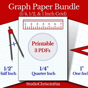 Printable Graph Paper Bundle: 1/4, 1/2, 1 inch Grids (8.5x11 PDF Download)