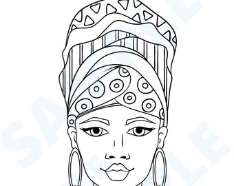 Adult Coloring Page, Mother's Day 2024, Melanin Goddess, Black Woman Coloring, Headwrap, Self-Care Coloring, Color Therapy, Sip and Paint