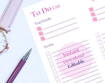 EDITABLE To Do List, FILLABLE To do List, Printable To Do List, Task Tracker, To Do List, Planner Page, Daily Planner, Weekly Planner