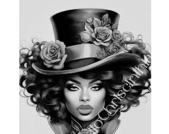 Steampunk Coloring Page, Mother's Day 2024, Melanin Goddess, Black Woman Coloring, Self-Care Coloring, Color Therapy, Sip and Paint