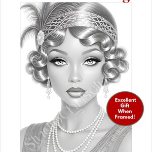 Mother's Day Coloring Page, Mother's Day Gift, Self-Care Coloring, 1920s Flapper Coloring Page, Grayscale, Melanin Goddess, Digital Download