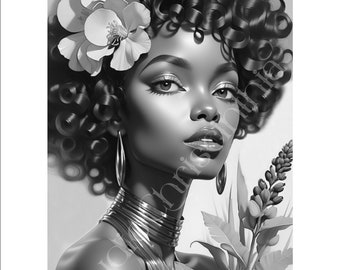 Adult Coloring Page, Mother's Day 2024, Melanin Goddess, Black Woman Coloring, Self-Care Coloring, Color Therapy, Sip and Paint