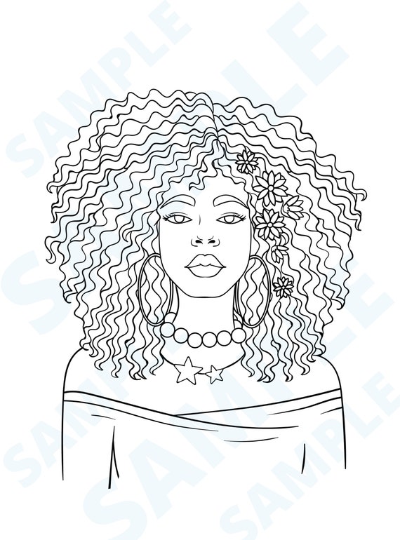 Dibujo para colorear para adultos Mujer afroamericana Dibujo - Etsy España