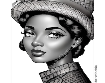 Adult Coloring Page, Mother's Day 2024, 1940s Fashion, Melanin Goddess, Black Women, Self-Care Coloring, Color Therapy, Sip and Paint