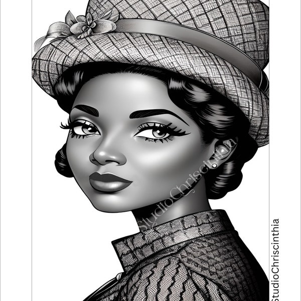 Adult Coloring Page, Mother's Day 2024, 1940s Fashion, Melanin Goddess, Black Women, Self-Care Coloring, Color Therapy, Sip and Paint