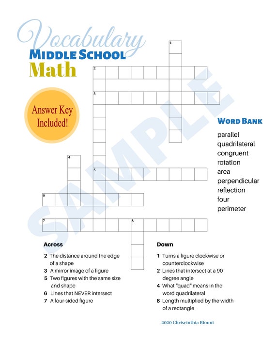 Math Vocabulary Crossword Puzzle Math Vocabulary Printable Crossword