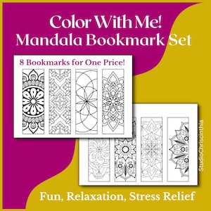 PRINTABLE Coloring Bookmarks, DIY Bookmarks, Self-Care Coloring, Bookmarks to Color, Mandala Bookmarks, Bookmark Coloring, Bookmark Lovers