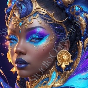 Afrofuturism, Afrofuturistic, Afrofuturistic Sea Goddess Print: Melanin Art, Five Sizes (PNG Downloadable File)