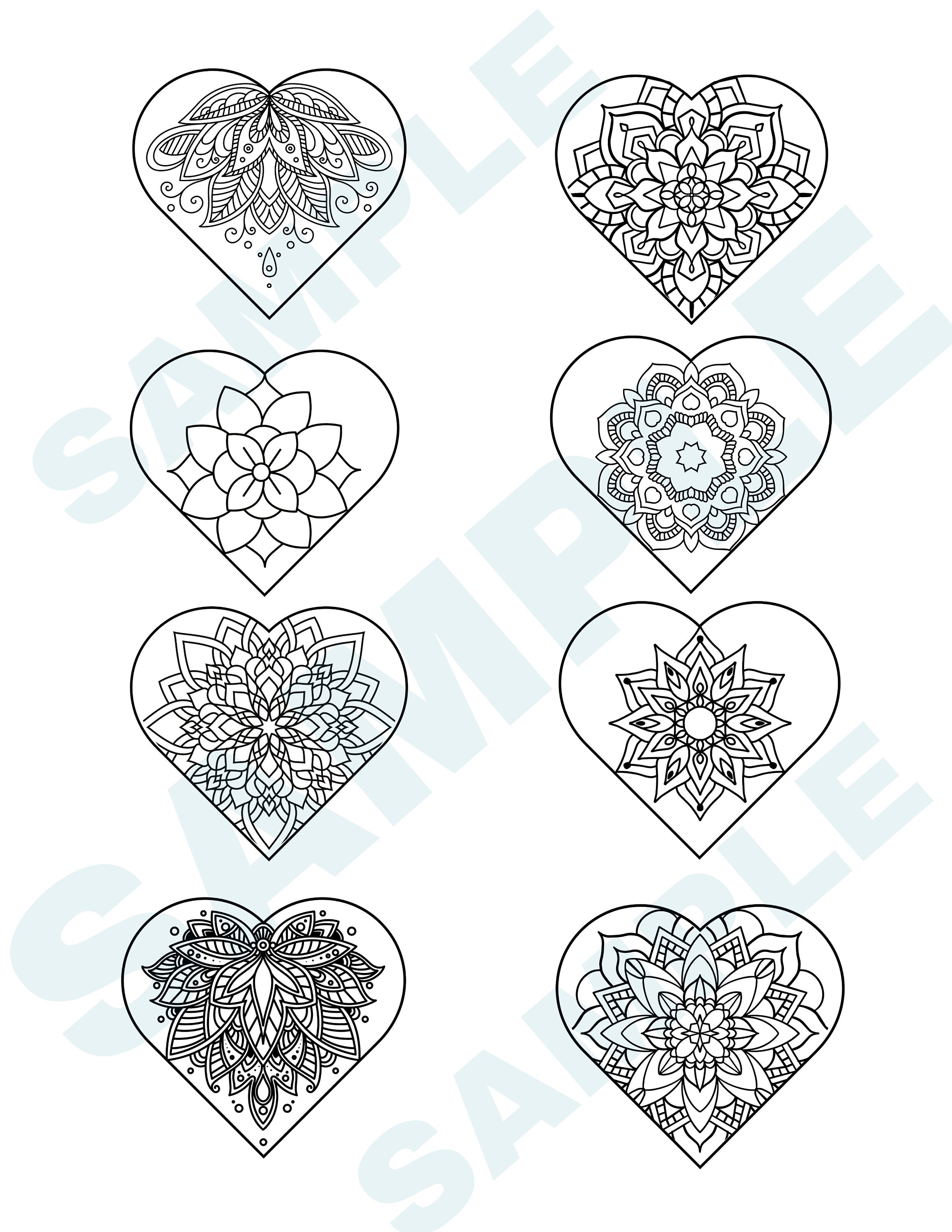 Heart Coloring Page Bundle, Mother's Day 2024, Mother's Day, Mother