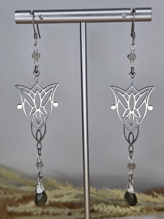 Labradorite Wirewrapped Earrings, Handmade Jewelry, Unique Gifts, Fairy, Witchy, Stainless Steel, Silver