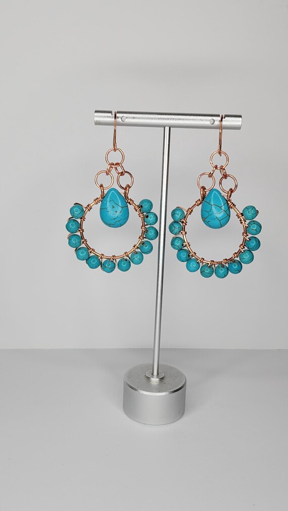 Copper Wirewrapped Howlite Beaded Earrings, Western Jewelry, Handmade, Boho, Unique