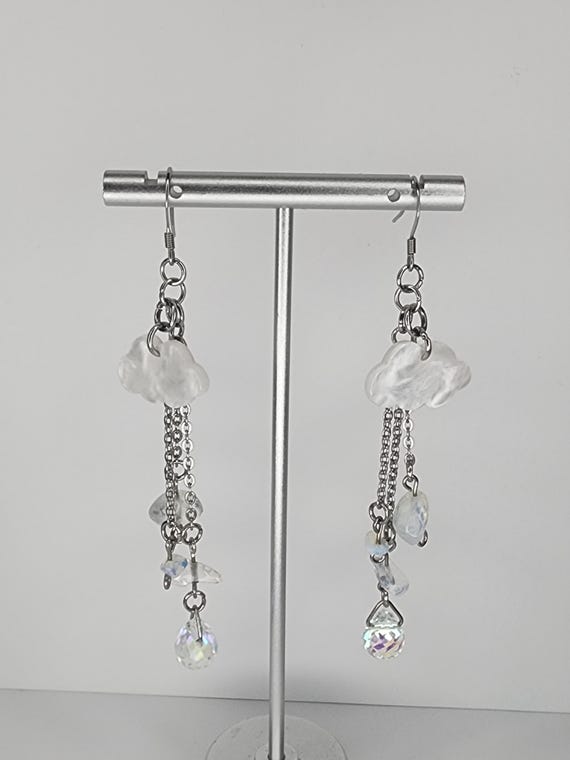 Storm Cloud Earrings Opalite and Crystal Raindrops, Nature, Fairy, Handmade Jewelry, Gifts for Her, Boho