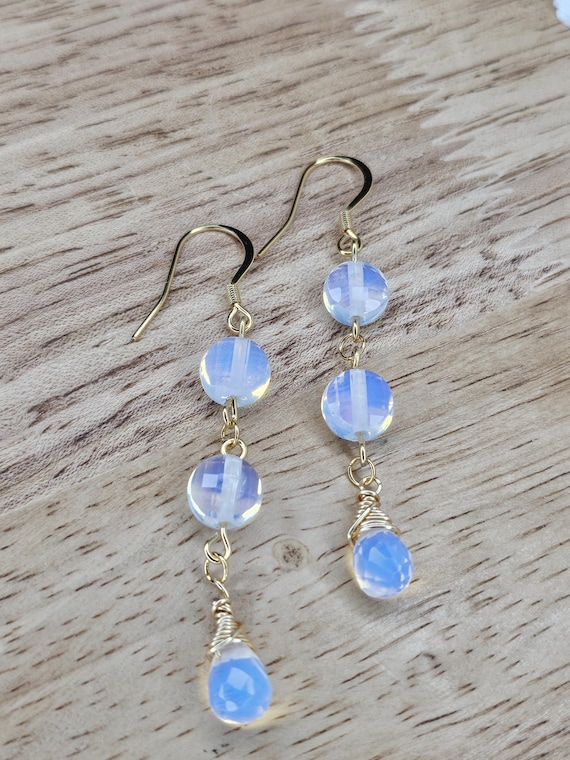 Opalite Wirewrapped Earrings, 18K Gold Plated, Handmade Jewelry, Witchy Vibes, Crystals, Gemstones