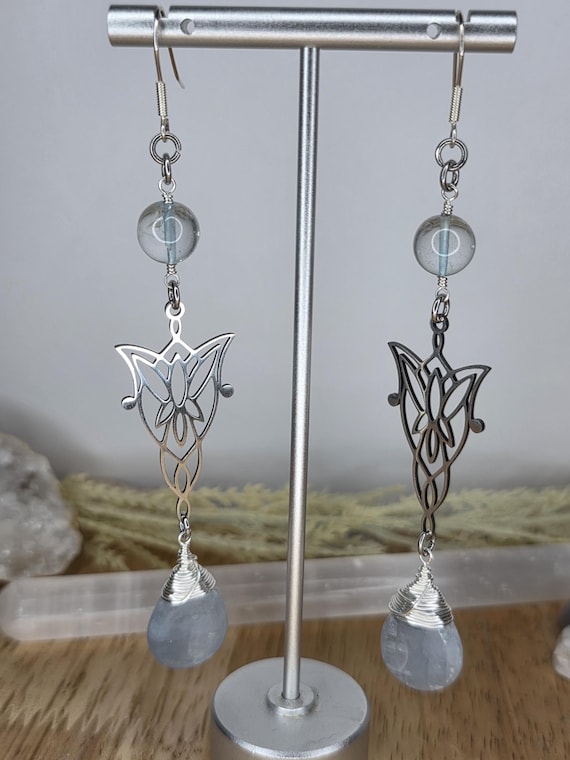 Blue Topaz and Aquamarine Wirewrapped Earrings, Handmade Jewelry, Unique Gifts, Sterling Silver, Stainless Steel, Witchy, Fairy