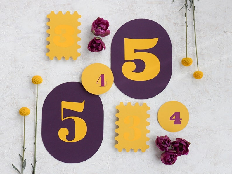 STICKERS Vinyl Table Numbers Matt Bold and Quirky Wedding Decorations Party Table Markers Sticker Numbers Vinyl Decal Colorful image 2