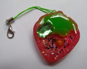 Shiny Strawberry Liquid Shaker Keychain