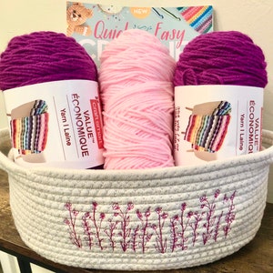 Embroidered Basket Tickled Pink