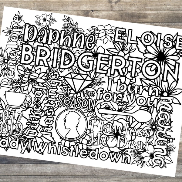 Bridgerton Floral Adult Coloring Sheet | INSTANT DOWNLOAD