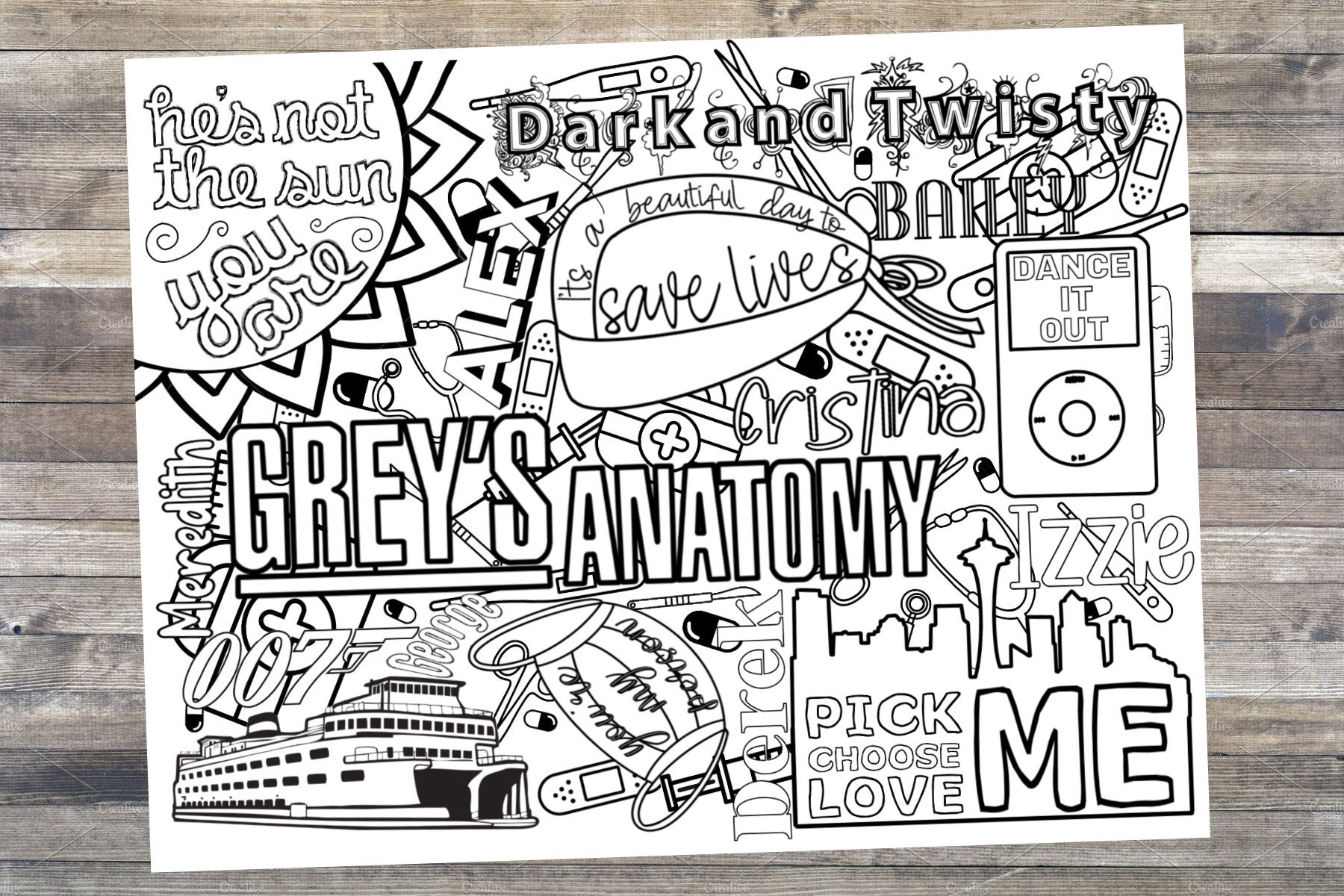 Grey'S Anatomy Adult Coloring Sheet Instant Download - Etsy
