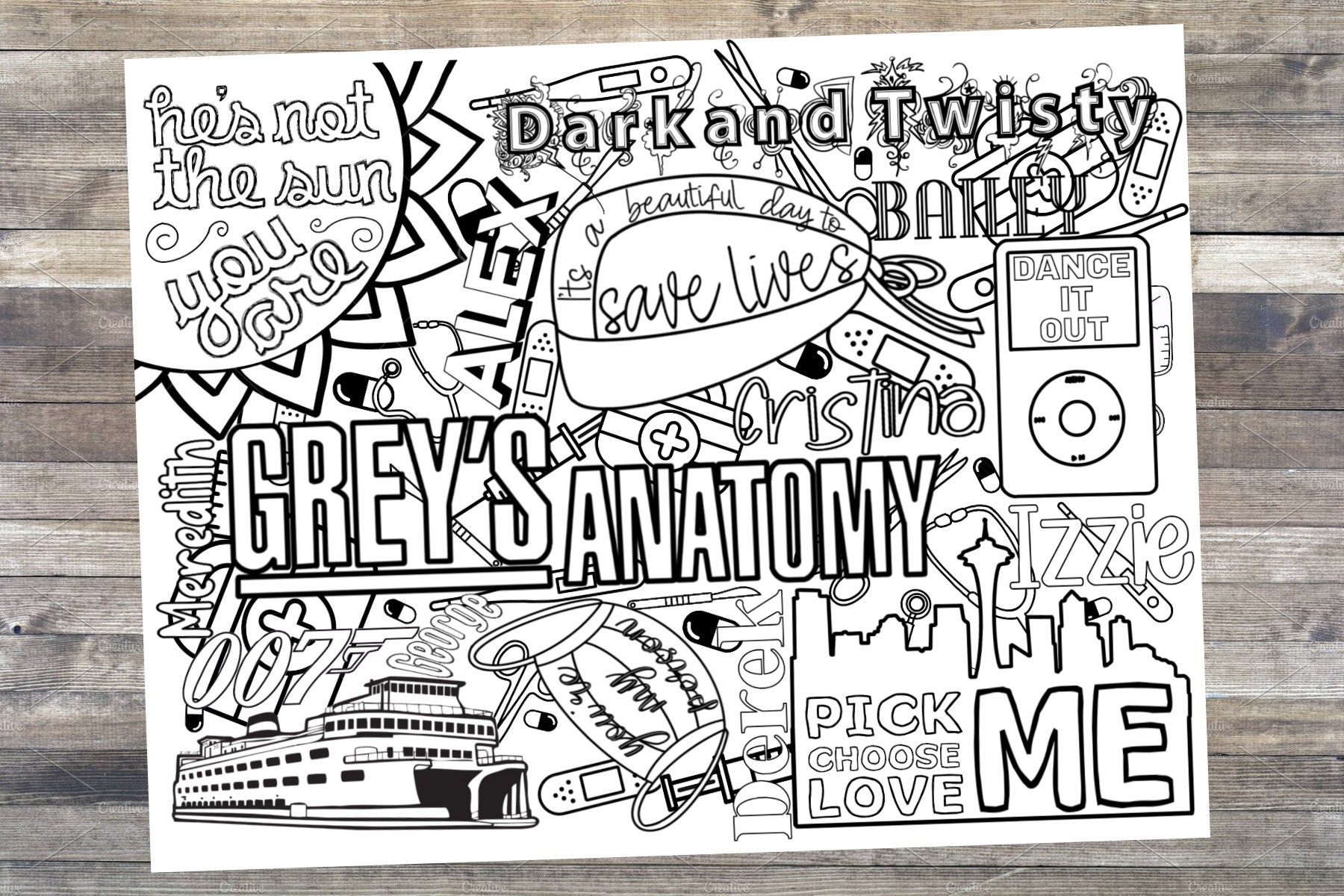 Grey s Anatomy Adult Coloring Sheet INSTANT DOWNLOAD Etsy Grey s Anatomy Adult Coloring Sheet INSTANT DOWNLOAD Etsy
