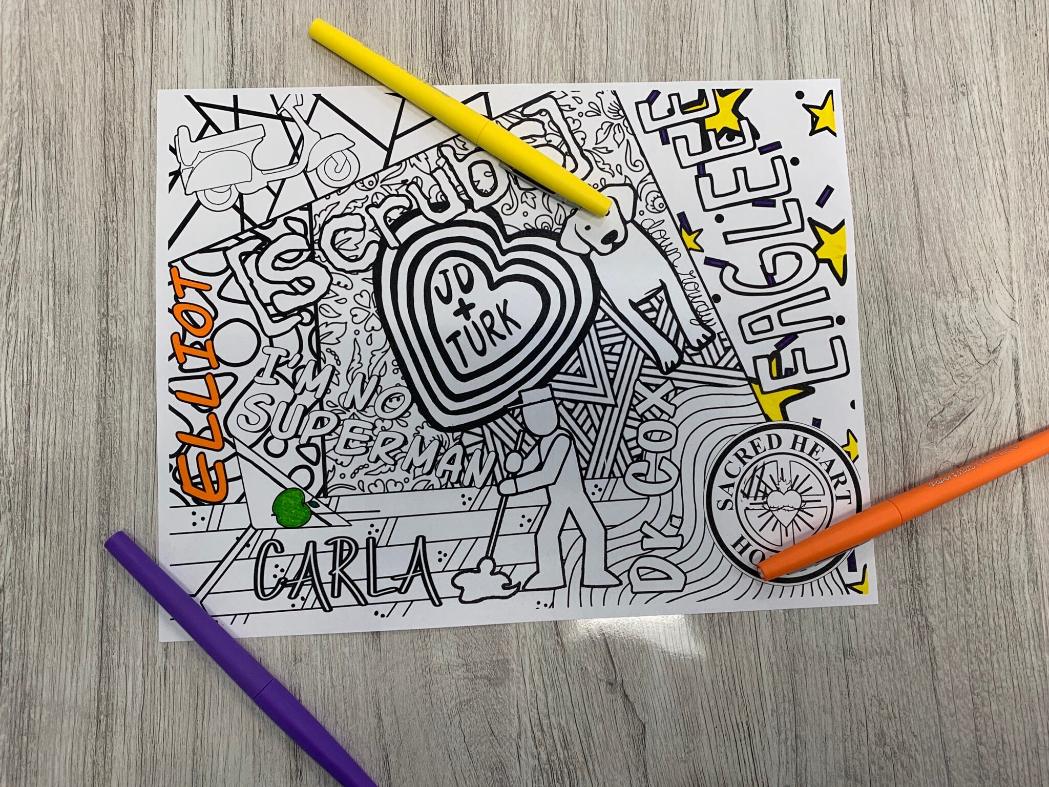 Scrubs Themed Coloring Sheet INSTANT DOWNLOAD | Etsy