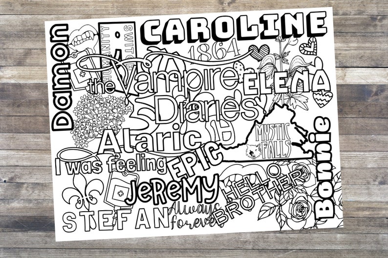 The Vampire Diaries Adult Coloring Sheet INSTANT DOWNLOAD | Etsy