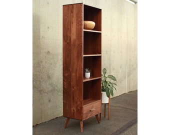 Fullstack Bookcase, Mid-Century Modern Vinyl Storage, Mid Century Bookshelf, Modern LP Shelf (Shown in Walnut)